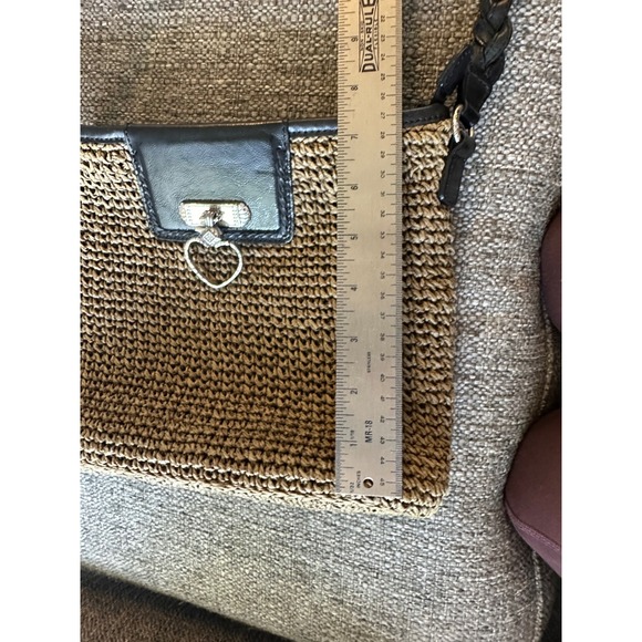Vintage‎ Brighton Straw Leather Heart Charm Shoulder Bag Women's Tan Black - Picture 11 of 13